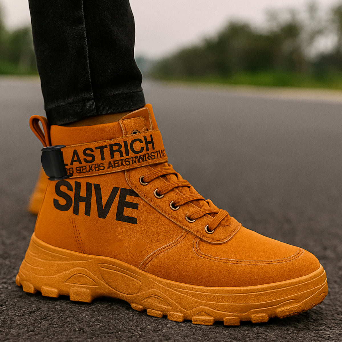 Bota para hombre con suela antiderrapante para uso diario con cordones con la parte superior alta Zapatos con suela alta antideslizante diseño de agujeros respirables, transpirable