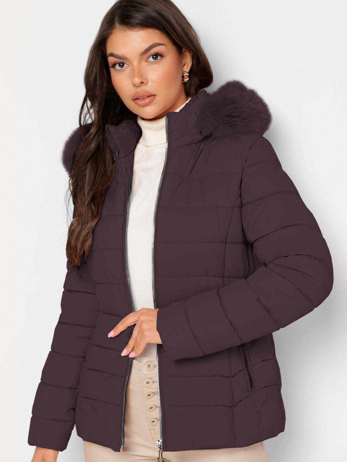 Chamarra Para Mujer Poliéster Cálido Con Cuello Tipo Piel