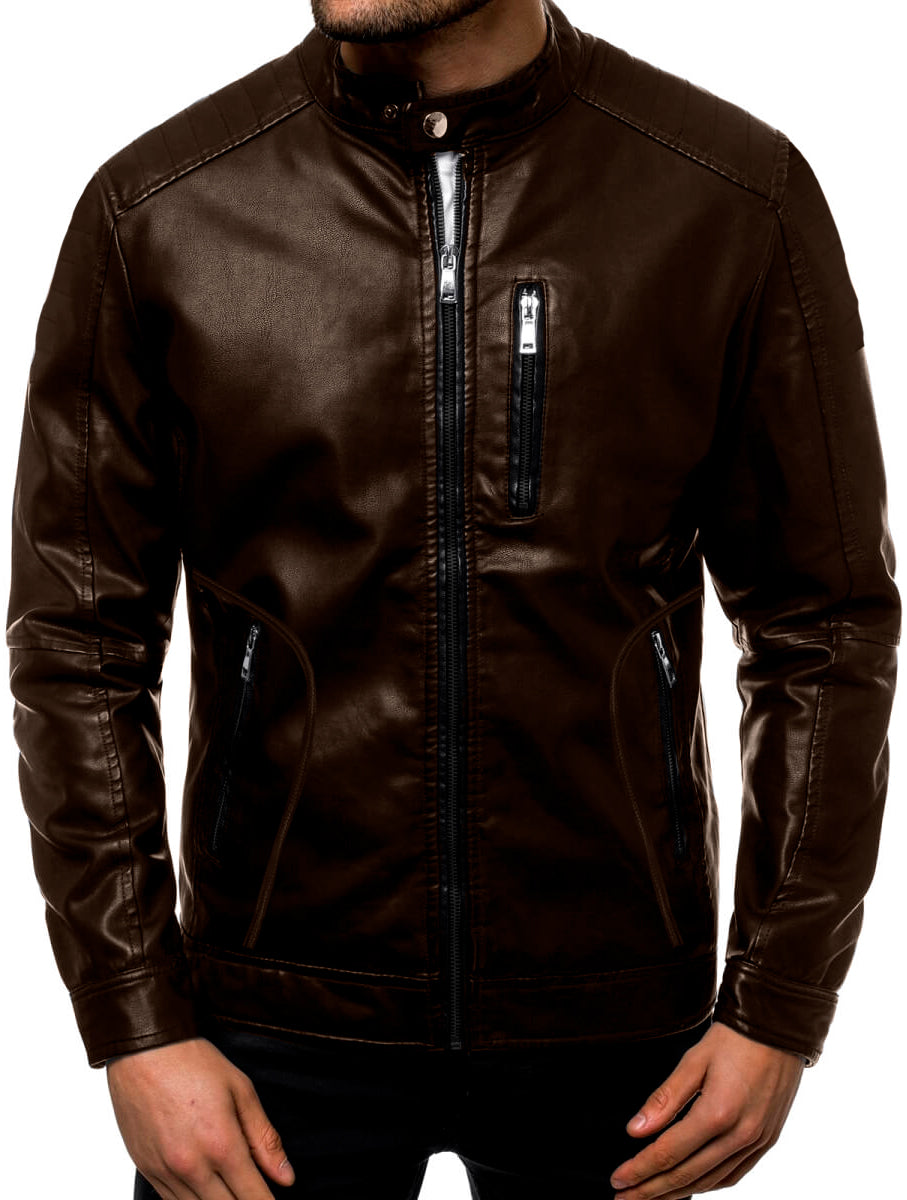 Chamarra Impermeable de Vinipiel para Hombre Chaqueta Biker Estilo Urbano