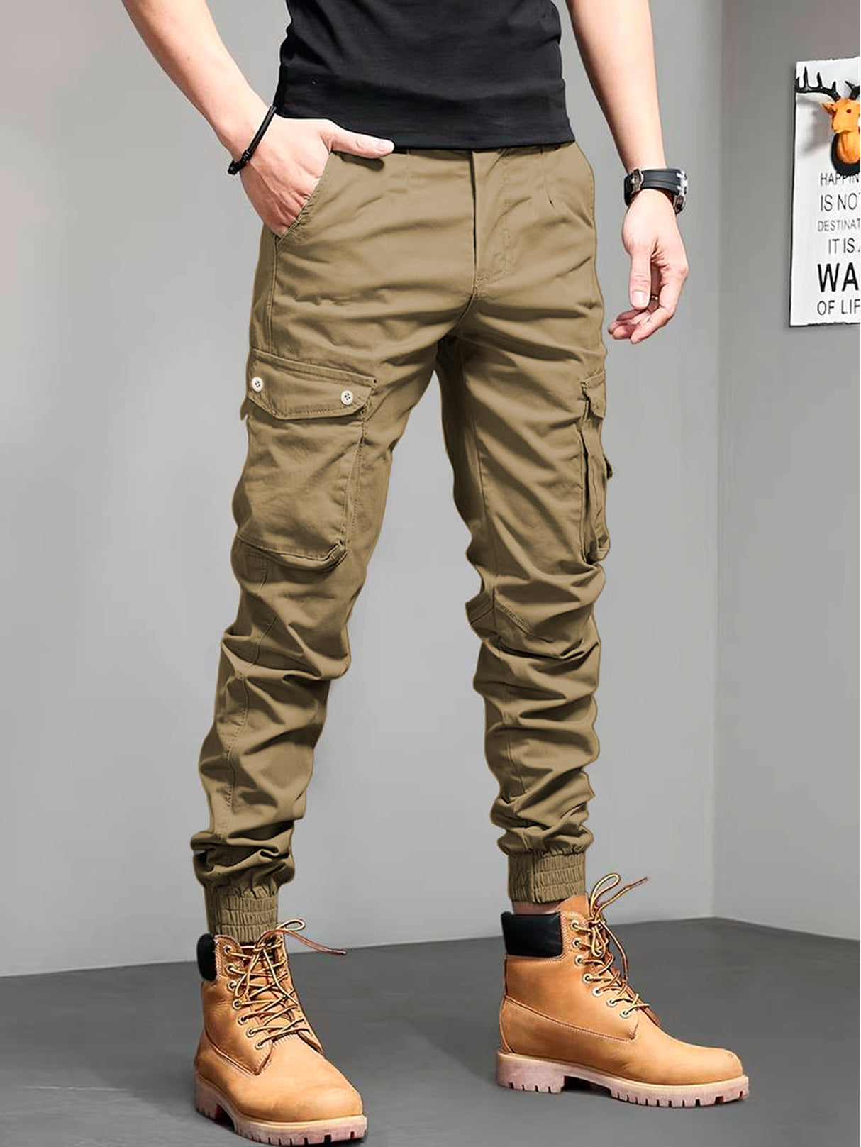 Pantalones Cargo Skinny para Hombre Pantalon tipo Cargo con Bolsas Laterales Mayoreo