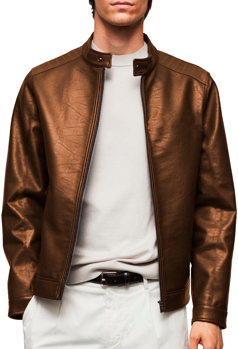 Chamarra Casual de Vinipiel Hombre Chaqueta Biker Impermeable Estilo Urbano