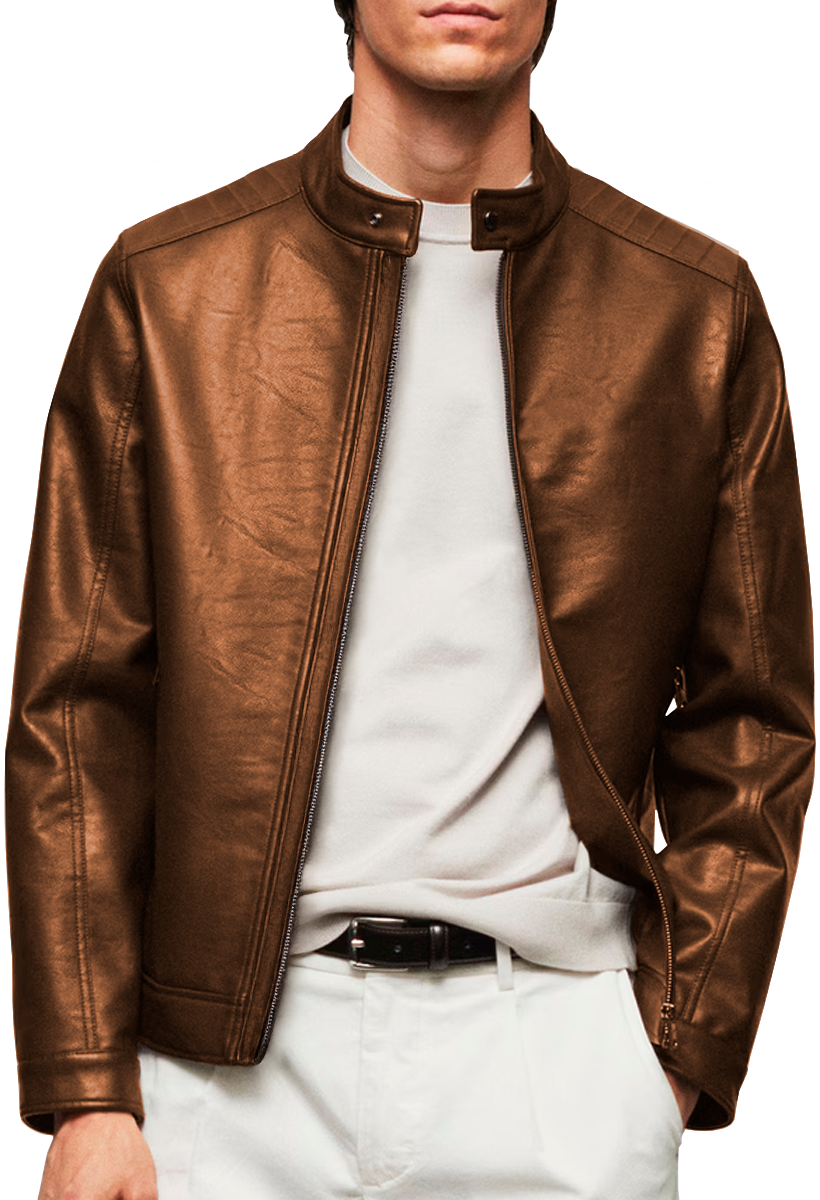 Chamarra Casual de Vinipiel Hombre Chaqueta Biker Impermeable Estilo Urbano