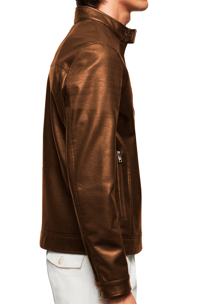 Chamarra Casual de Vinipiel Hombre Chaqueta Biker Impermeable Estilo Urbano