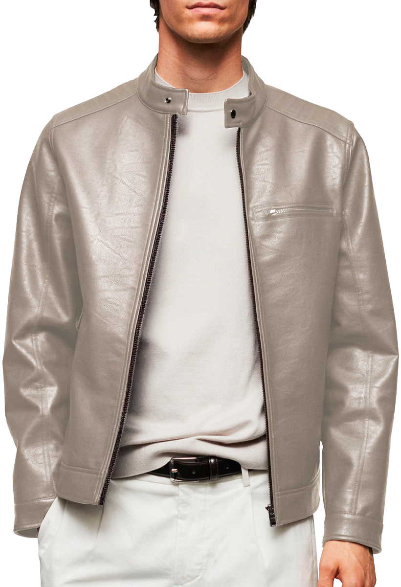 Chamarra Casual de Vinipiel Hombre Chaqueta Biker Impermeable Estilo Urbano