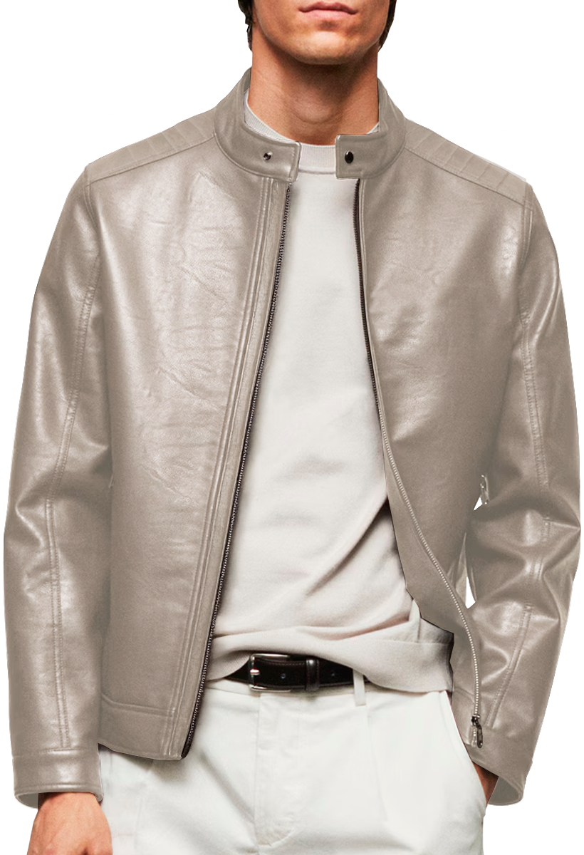 Chamarra Casual de Vinipiel Hombre Chaqueta Biker Impermeable Estilo Urbano