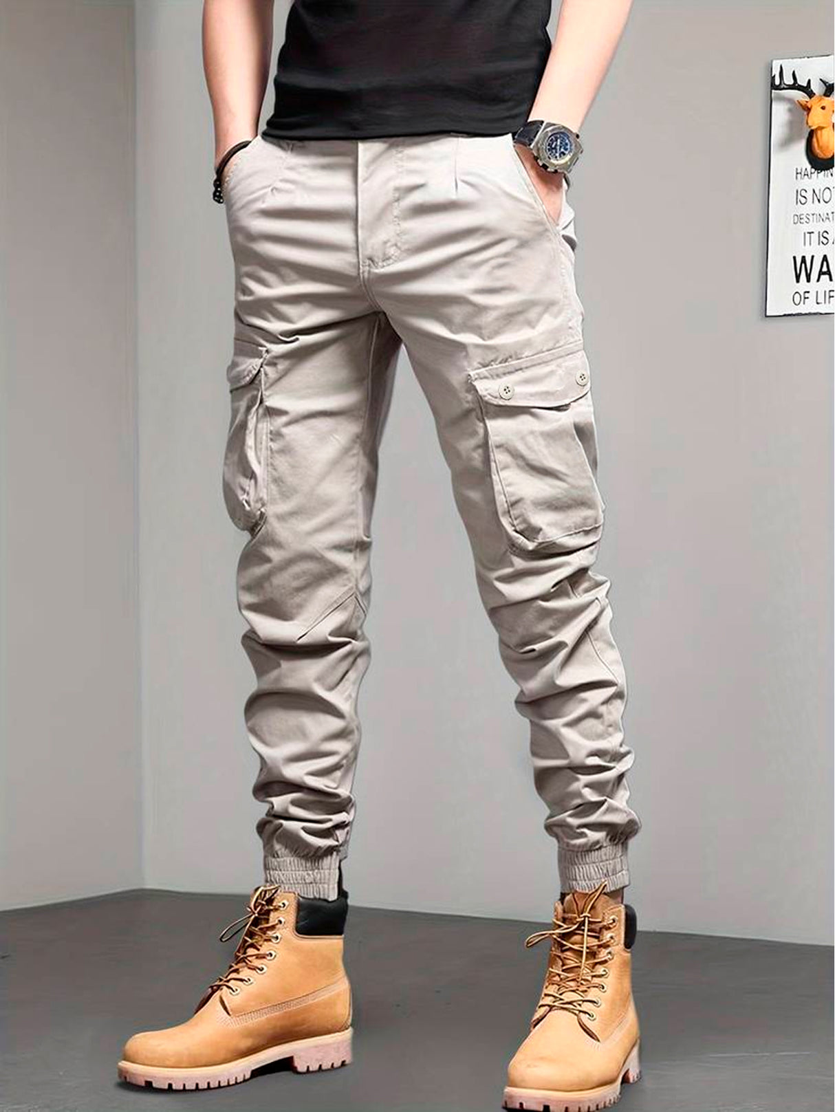 Pantalones Cargo Skinny para Hombre Pantalon tipo Cargo con Bolsas Laterales Mayoreo