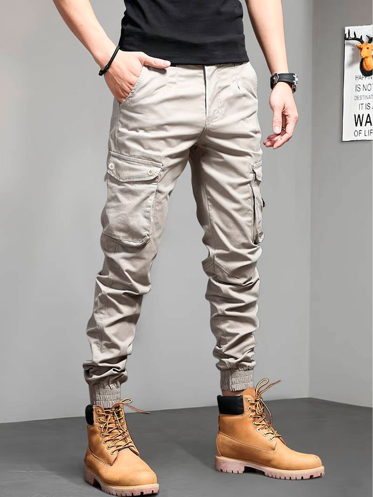 Pantalones Cargo Skinny para Hombre Pantalon tipo Cargo con Bolsas Laterales Mayoreo
