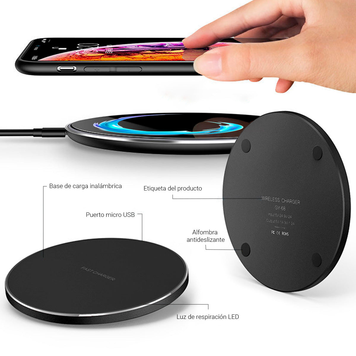 Cargador Inalámbrico Para iPhone Samsung Huawei