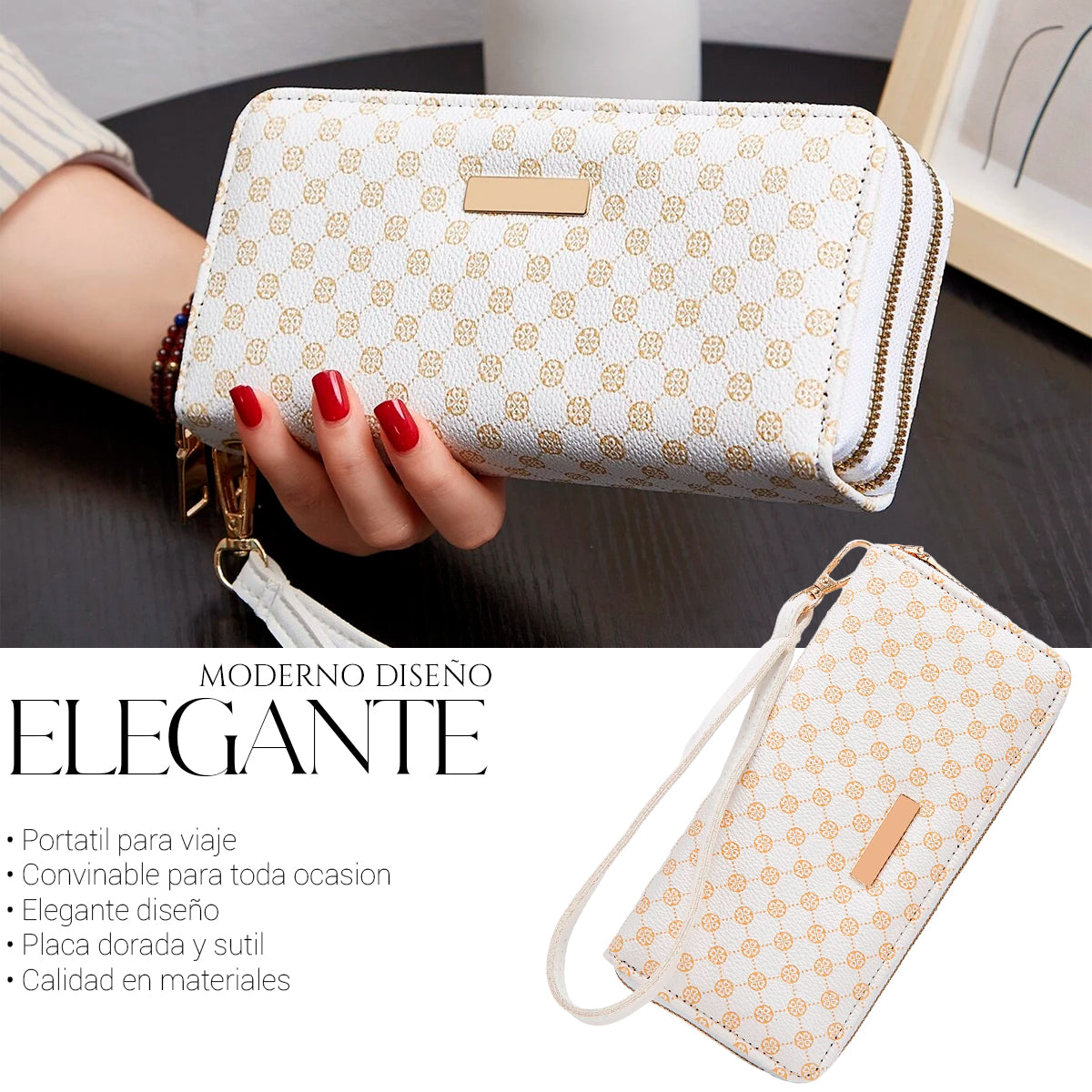 Cartera Monedero Larga De Cuero Lujo Dama Billetera Elegante