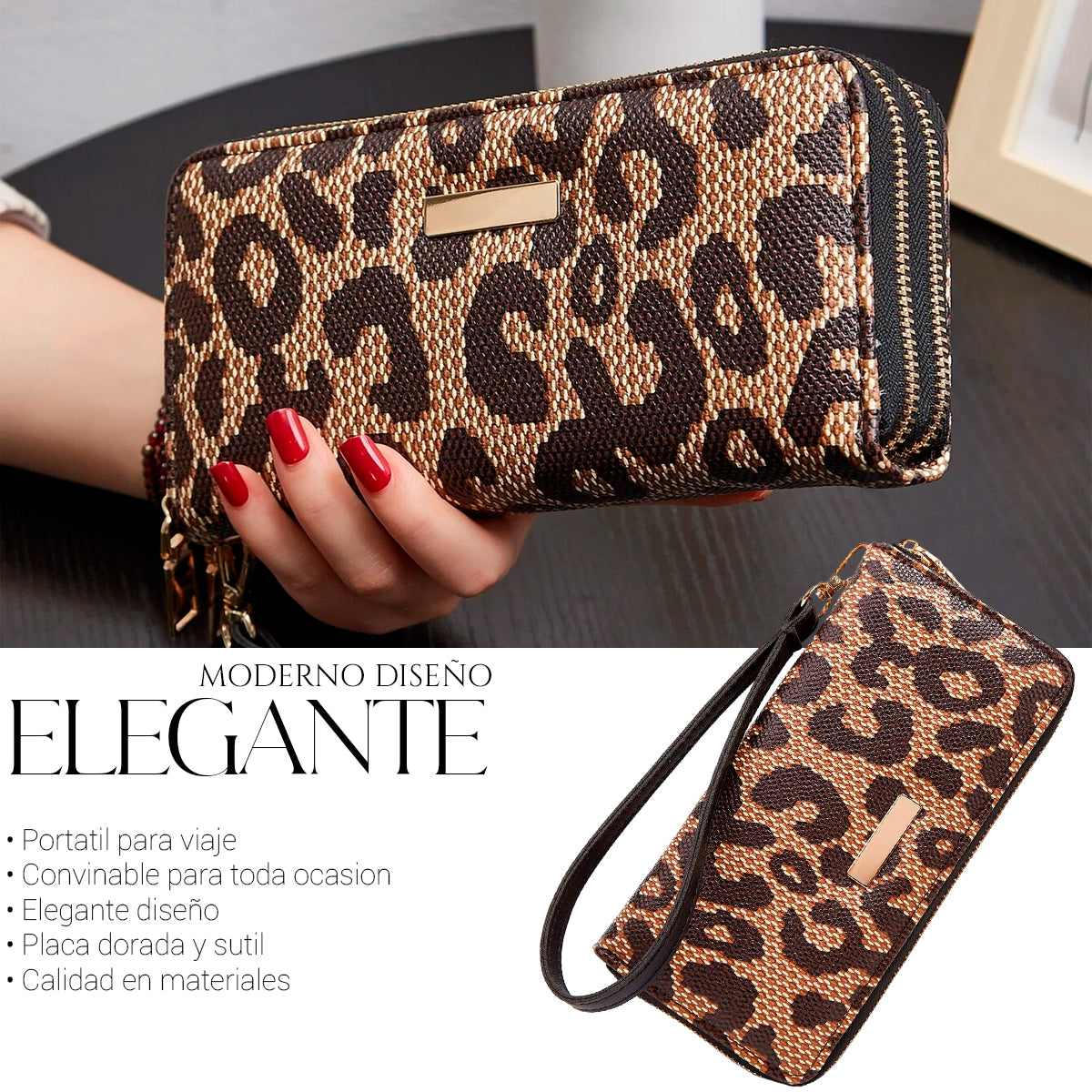 Cartera Monedero Larga De Cuero Lujo Dama Billetera Elegante