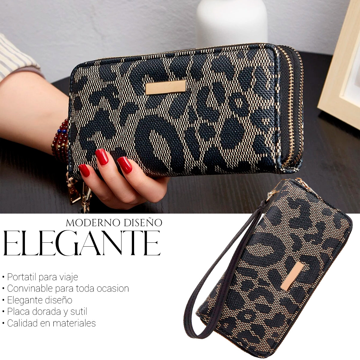 Cartera Monedero Larga De Cuero Lujo Dama Billetera Elegante