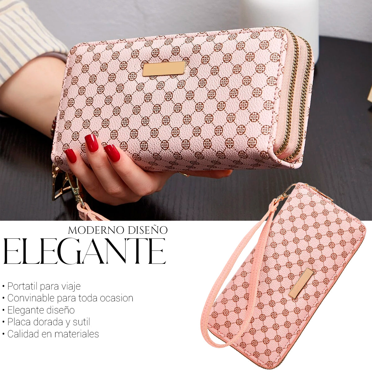 Cartera Monedero Larga De Cuero Lujo Dama Billetera Elegante