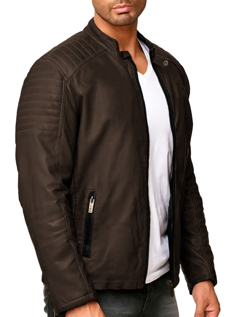 Chamarra Vinipiel Hombre Biker Chaqueta Impermeable Estilo Casual