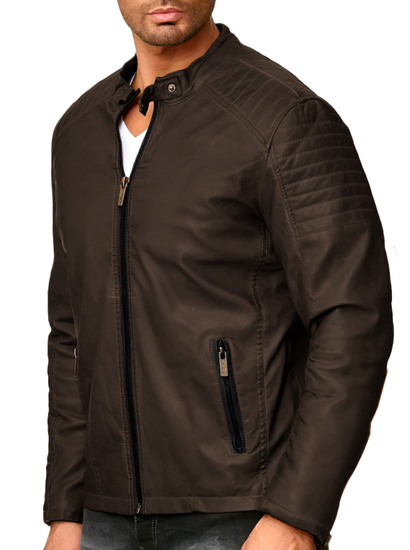 Chamarra Vinipiel Hombre Biker Chaqueta Impermeable Estilo Casual