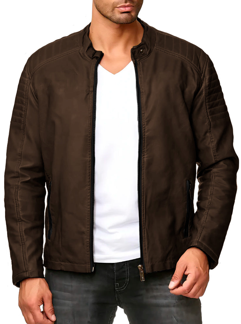 Chamarra Vinipiel Hombre Biker Chaqueta Impermeable Estilo Casual