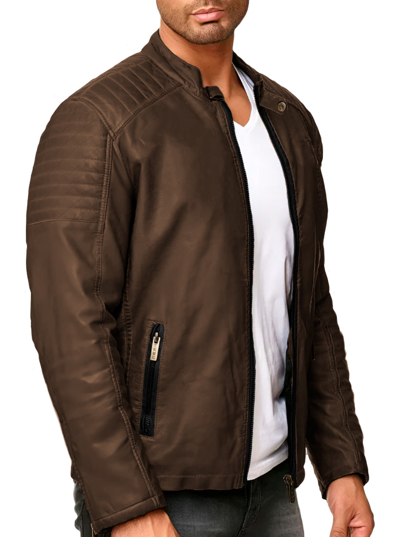 Chamarra Vinipiel Hombre Biker Chaqueta Impermeable Estilo Casual