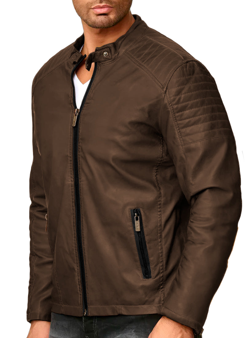 Chamarra Vinipiel Hombre Biker Chaqueta Impermeable Estilo Casual