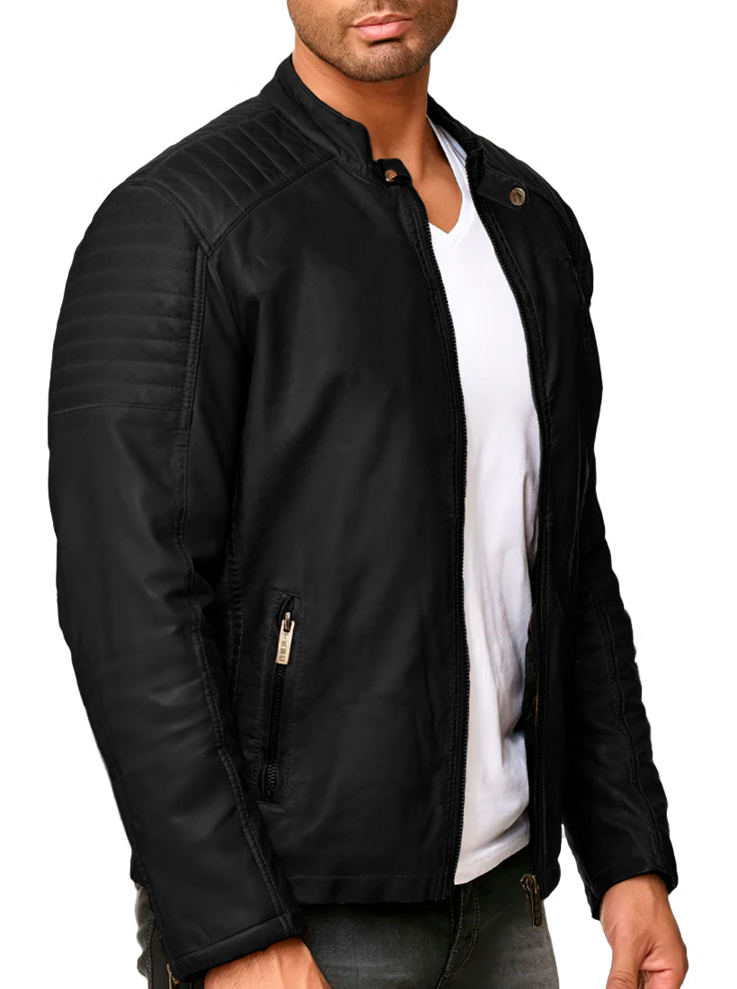 Chamarra Vinipiel Hombre Biker Chaqueta Impermeable Estilo Casual
