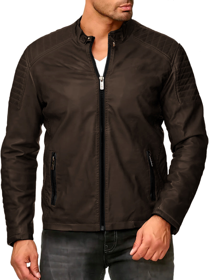 Chamarra Vinipiel Hombre Biker Chaqueta Impermeable Estilo Casual