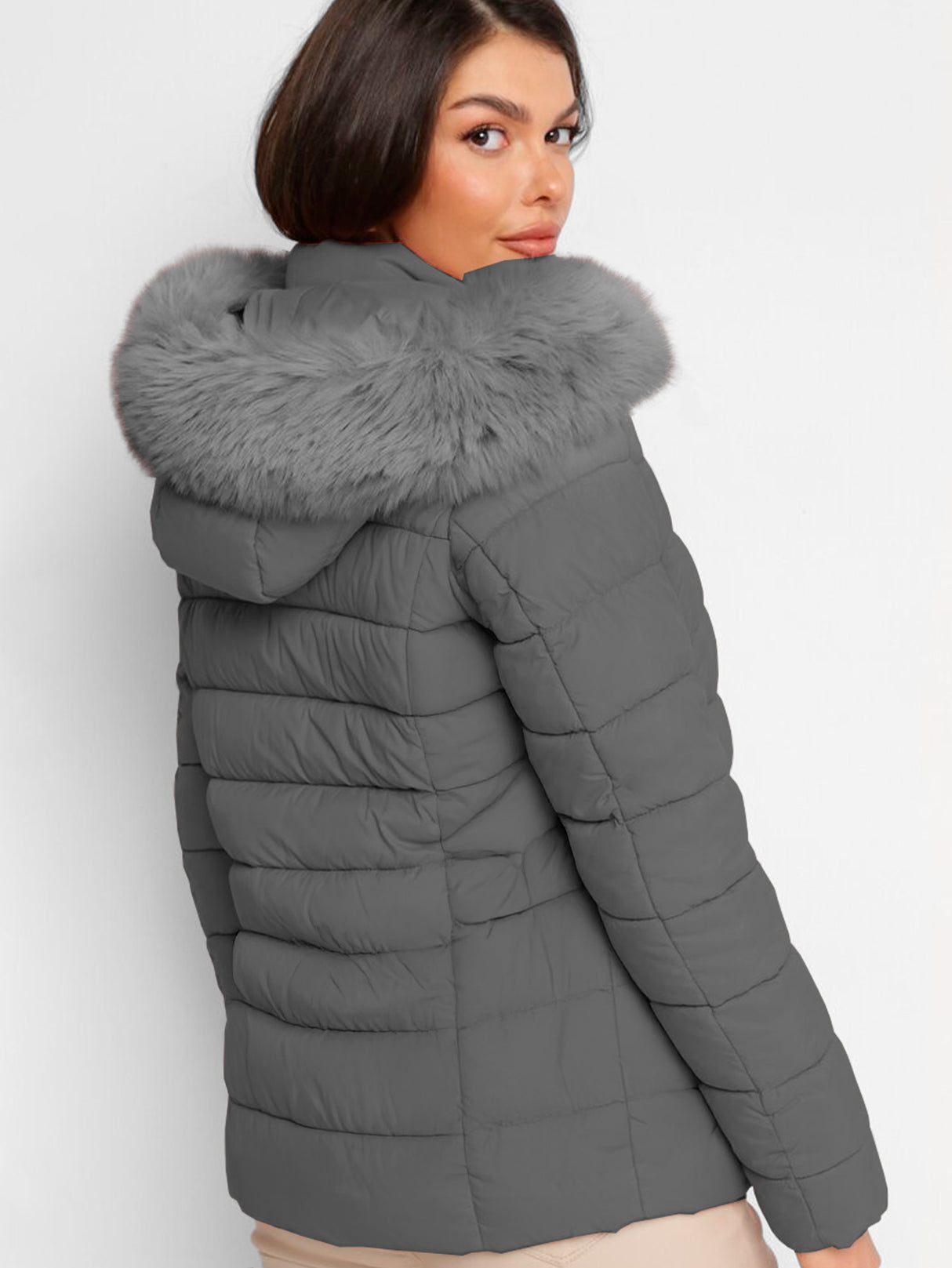 Chamarra Para Mujer Poliéster Cálido Con Cuello Tipo Piel