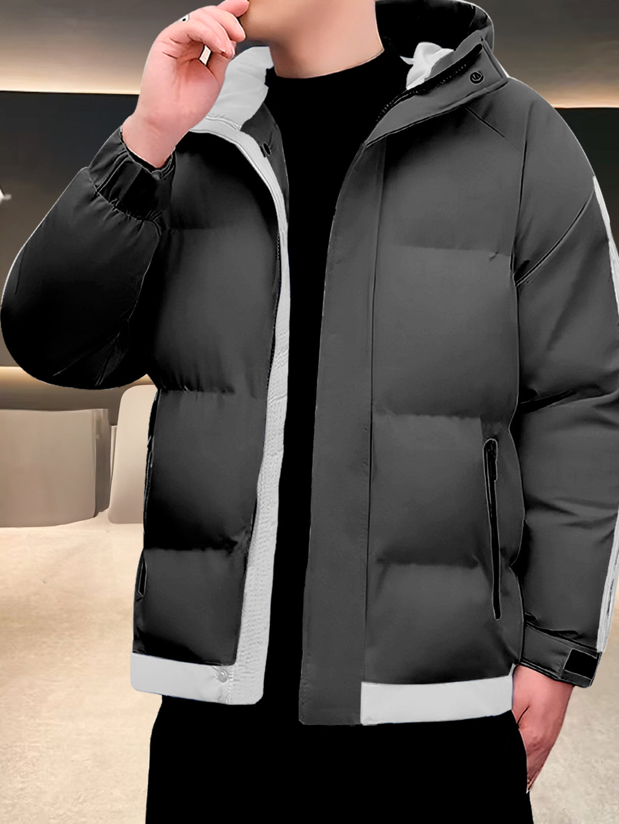 Chamarra para Hombre Impermeable de Invierno, Moderna, Cierre con Capucha, Estilo Casual, Cálida.