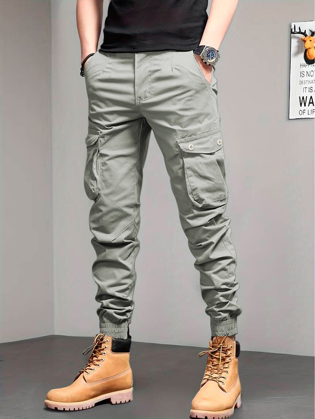 Pantalones Cargo Skinny para Hombre Pantalon tipo Cargo con Bolsas Laterales Mayoreo