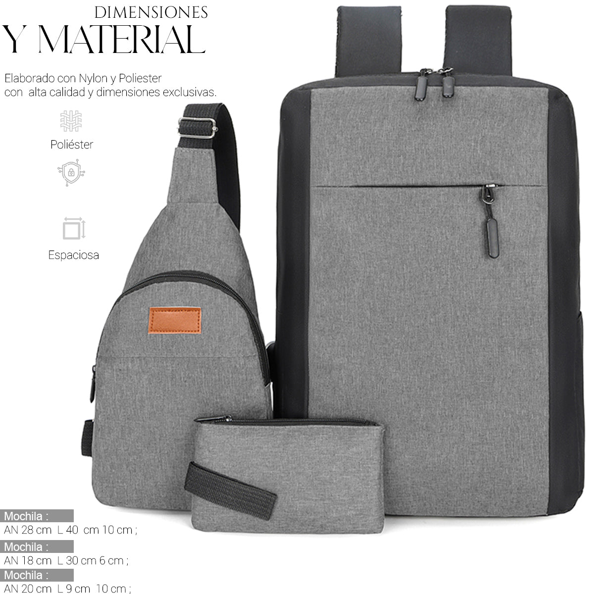 Mochila Backpack Impermeable Set De 3pzs Con Riñonera Y Puerto Usb