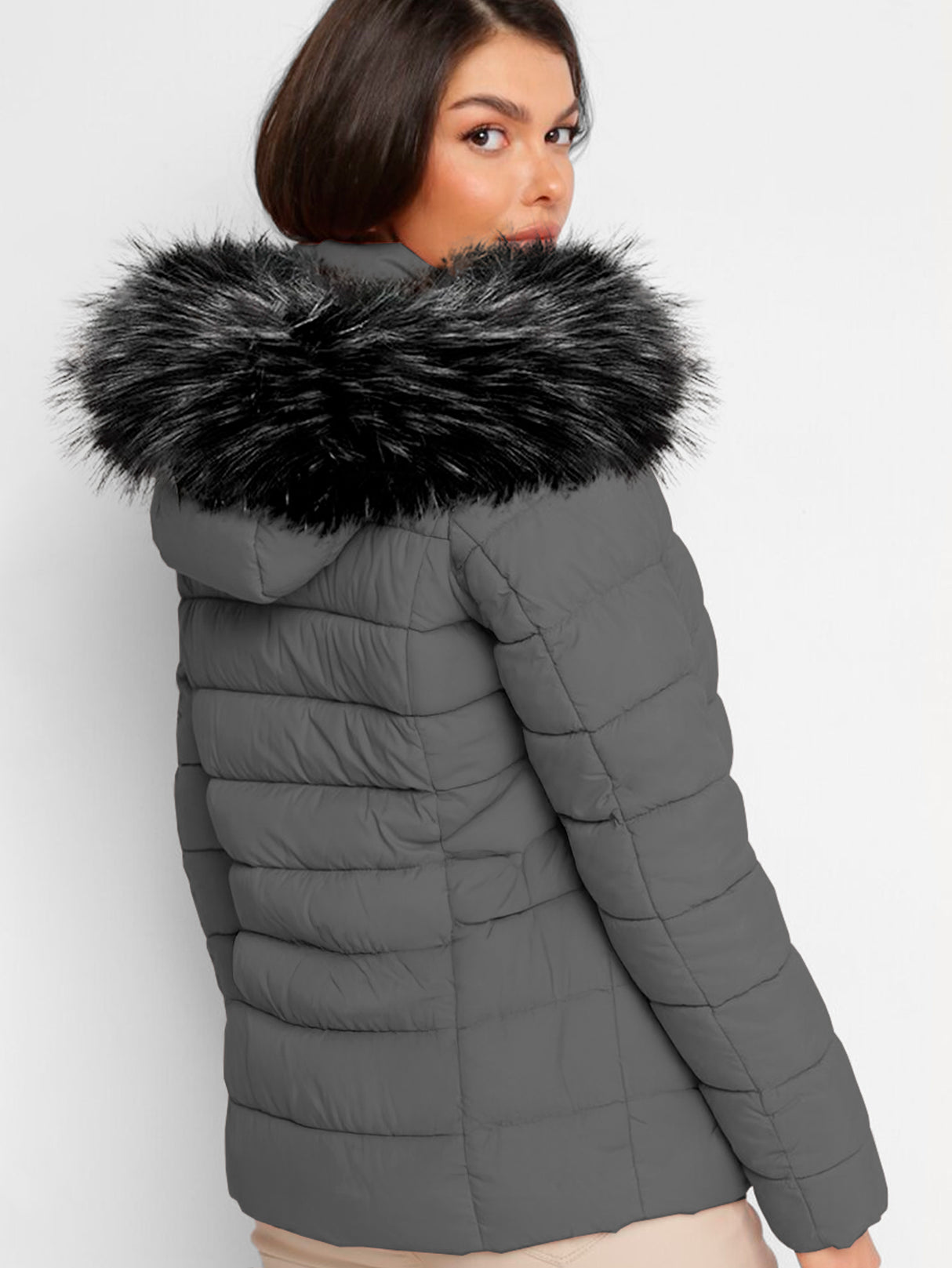 Chamarra Para Mujer Poliéster Cálido Con Cuello Tipo Piel