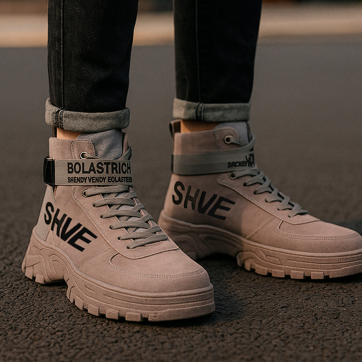 Bota para hombre con suela antiderrapante para uso diario con cordones con la parte superior alta Zapatos con suela alta antideslizante diseño de agujeros respirables, transpirable