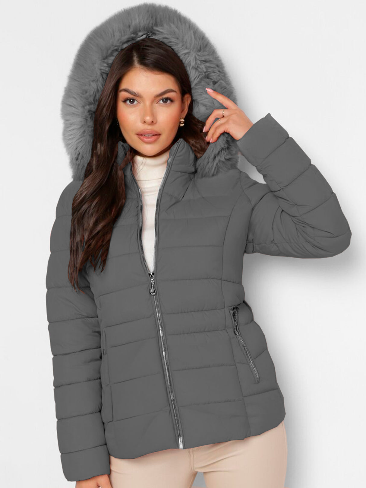 Chamarra Para Mujer Poliéster Cálido Con Cuello Tipo Piel