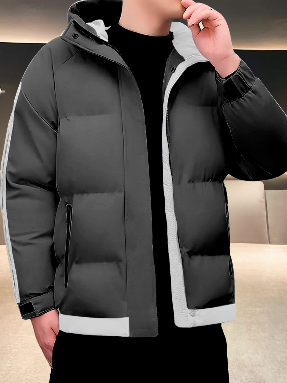Chamarra para Hombre Impermeable de Invierno, Moderna, Cierre con Capucha, Estilo Casual, Cálida.