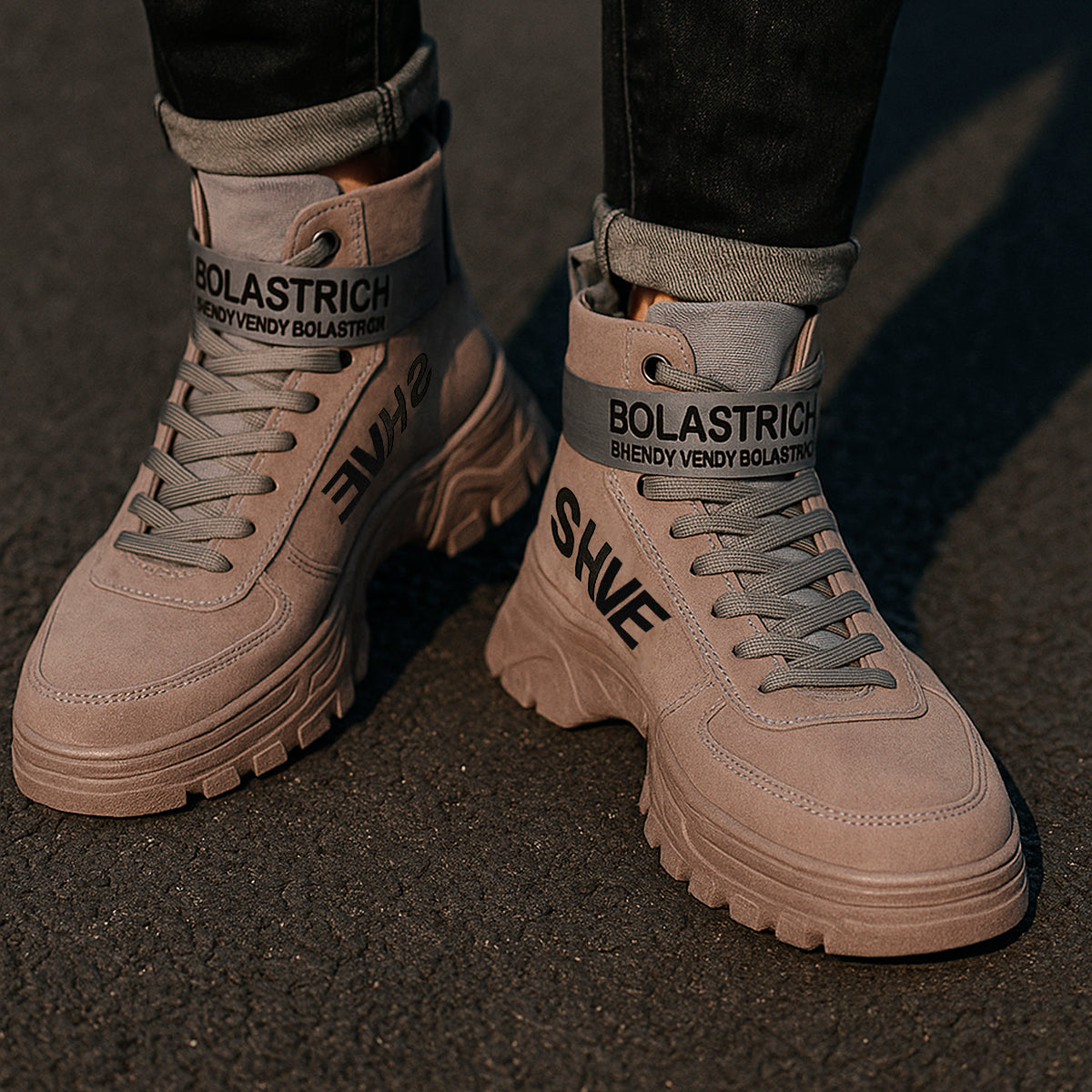 Bota para hombre con suela antiderrapante para uso diario con cordones con la parte superior alta Zapatos con suela alta antideslizante diseño de agujeros respirables, transpirable