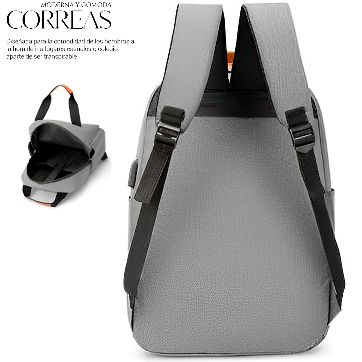 Mochila Backpack Impermeable Set De 3pzs Con Riñonera Y Puerto Usb