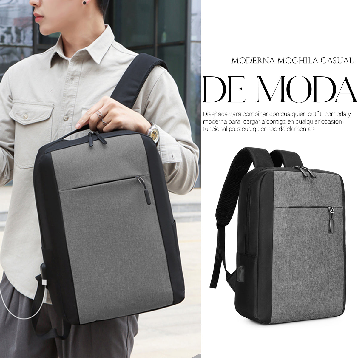 Mochila Backpack Impermeable Set De 3pzs Con Riñonera Y Puerto Usb