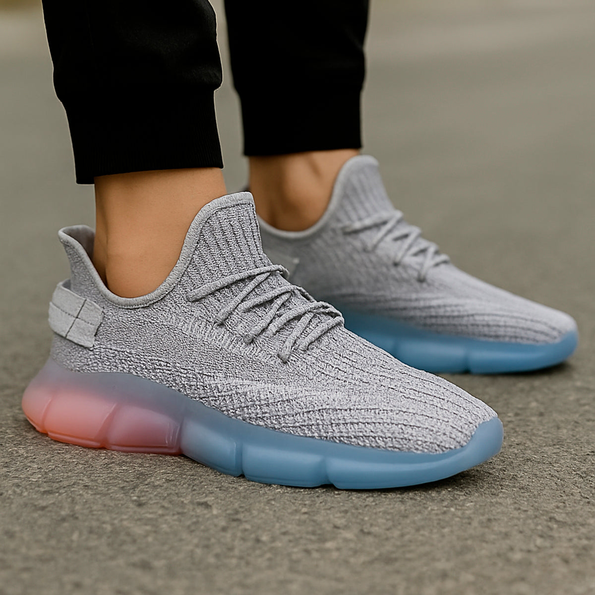 Tenis para hombre con diseño de tela para correr con suela de goma antideslizante Zapatilla con punta casual para hombre