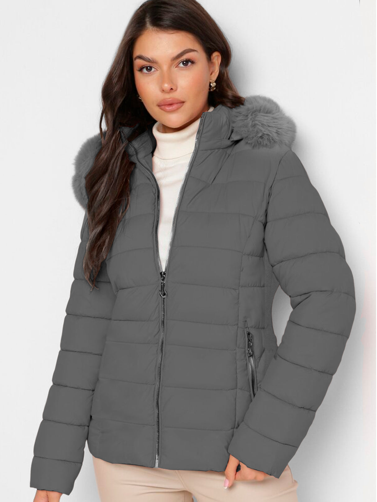 Chamarra Para Mujer Poliéster Cálido Con Cuello Tipo Piel