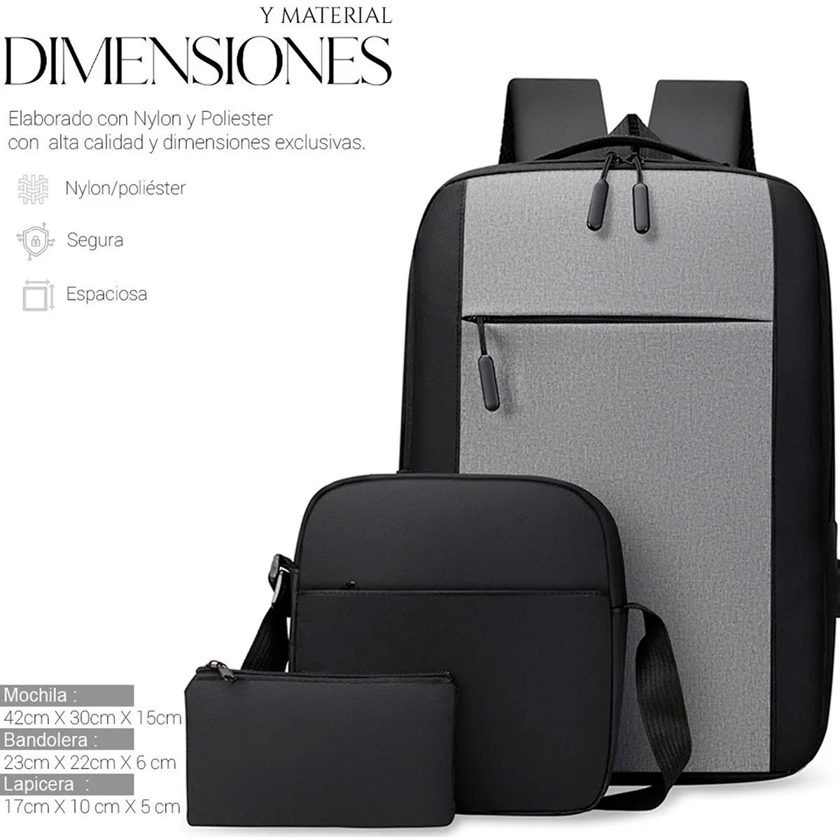 Set Mochila Backpack Con Puerto Usb (3pzas)