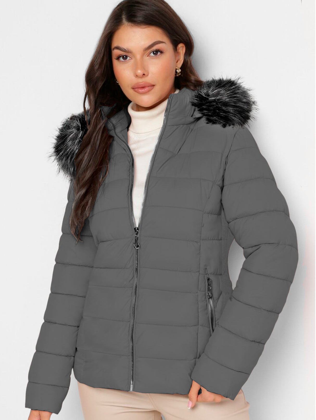 Chamarra Para Mujer Poliéster Cálido Con Cuello Tipo Piel