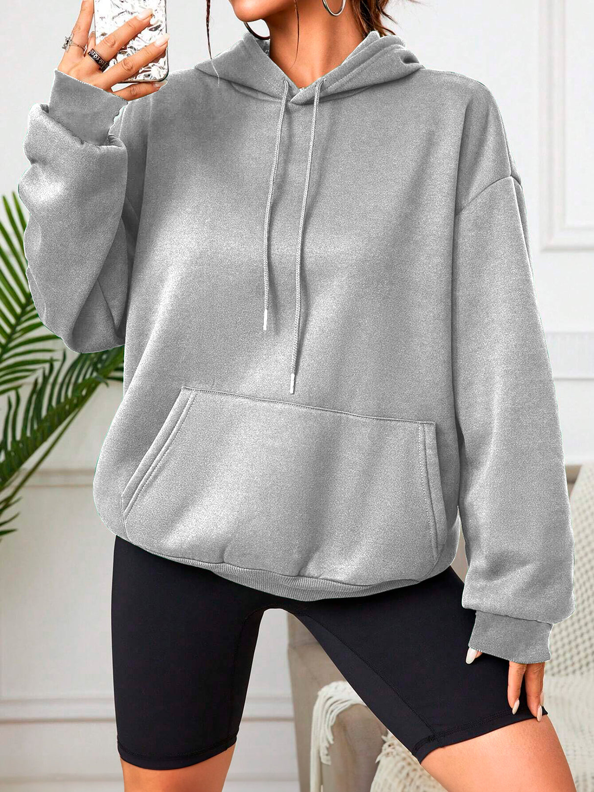 Sudadera con Capucha para Mujer Manga Larga Hoodie sin Cierre