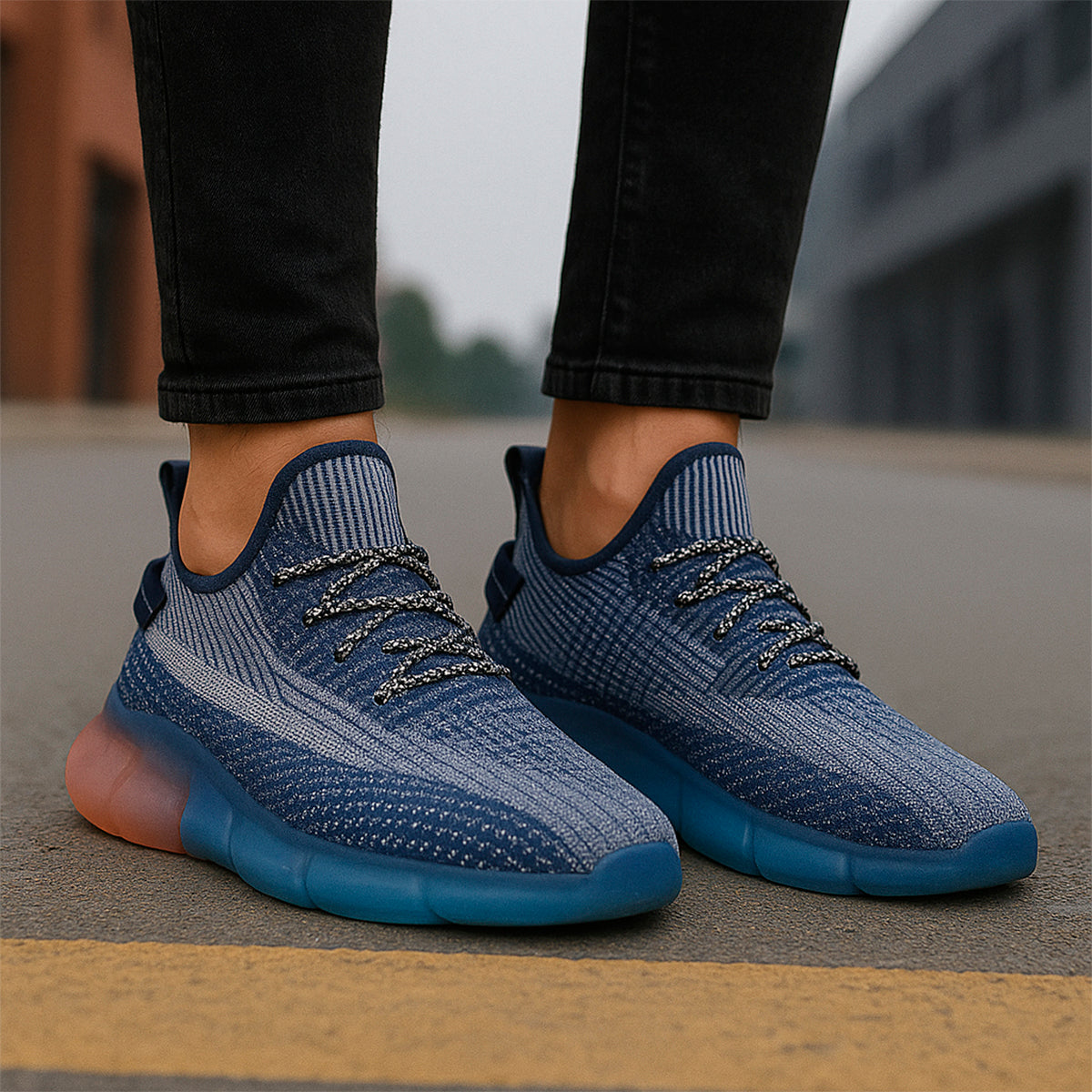 Tenis para hombre con diseño de tela para correr con suela de goma antideslizante Zapatilla con punta casual para hombre