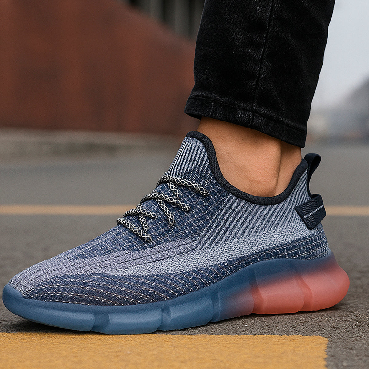 Tenis para hombre con diseño de tela para correr con suela de goma antideslizante Zapatilla con punta casual para hombre