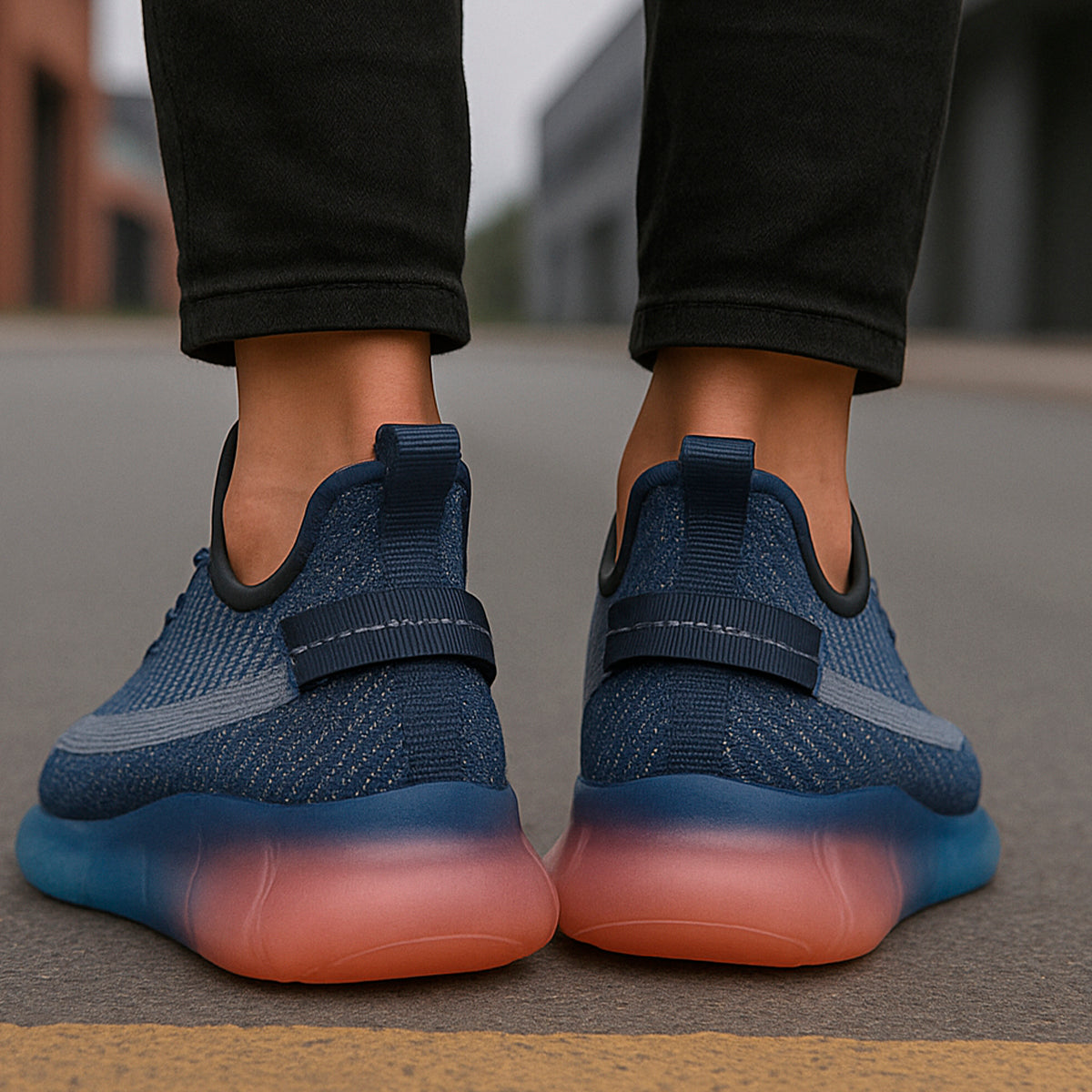 Tenis para hombre con diseño de tela para correr con suela de goma antideslizante Zapatilla con punta casual para hombre