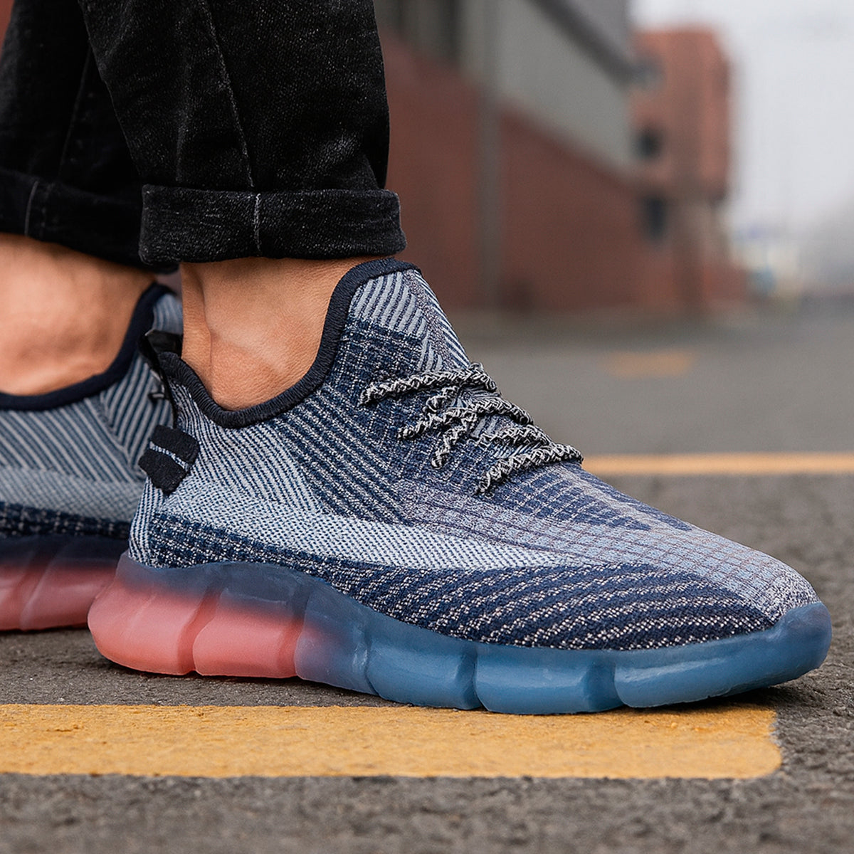 Tenis para hombre con diseño de tela para correr con suela de goma antideslizante Zapatilla con punta casual para hombre