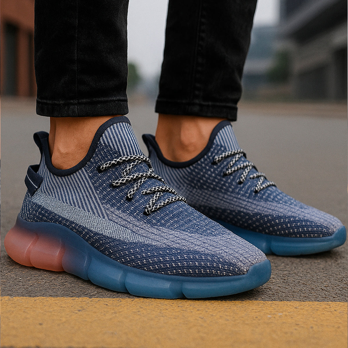 Tenis para hombre con diseño de tela para correr con suela de goma antideslizante Zapatilla con punta casual para hombre