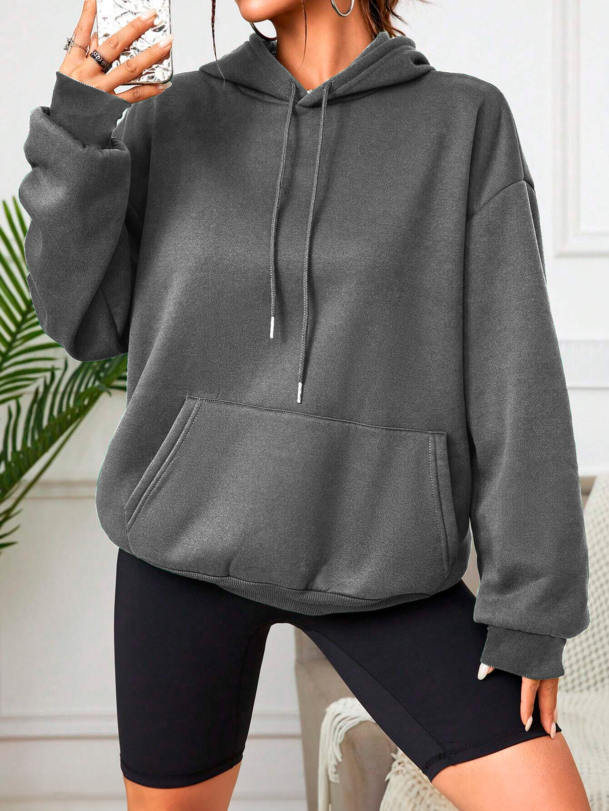 Sudadera con Capucha para Mujer Manga Larga Hoodie sin Cierre