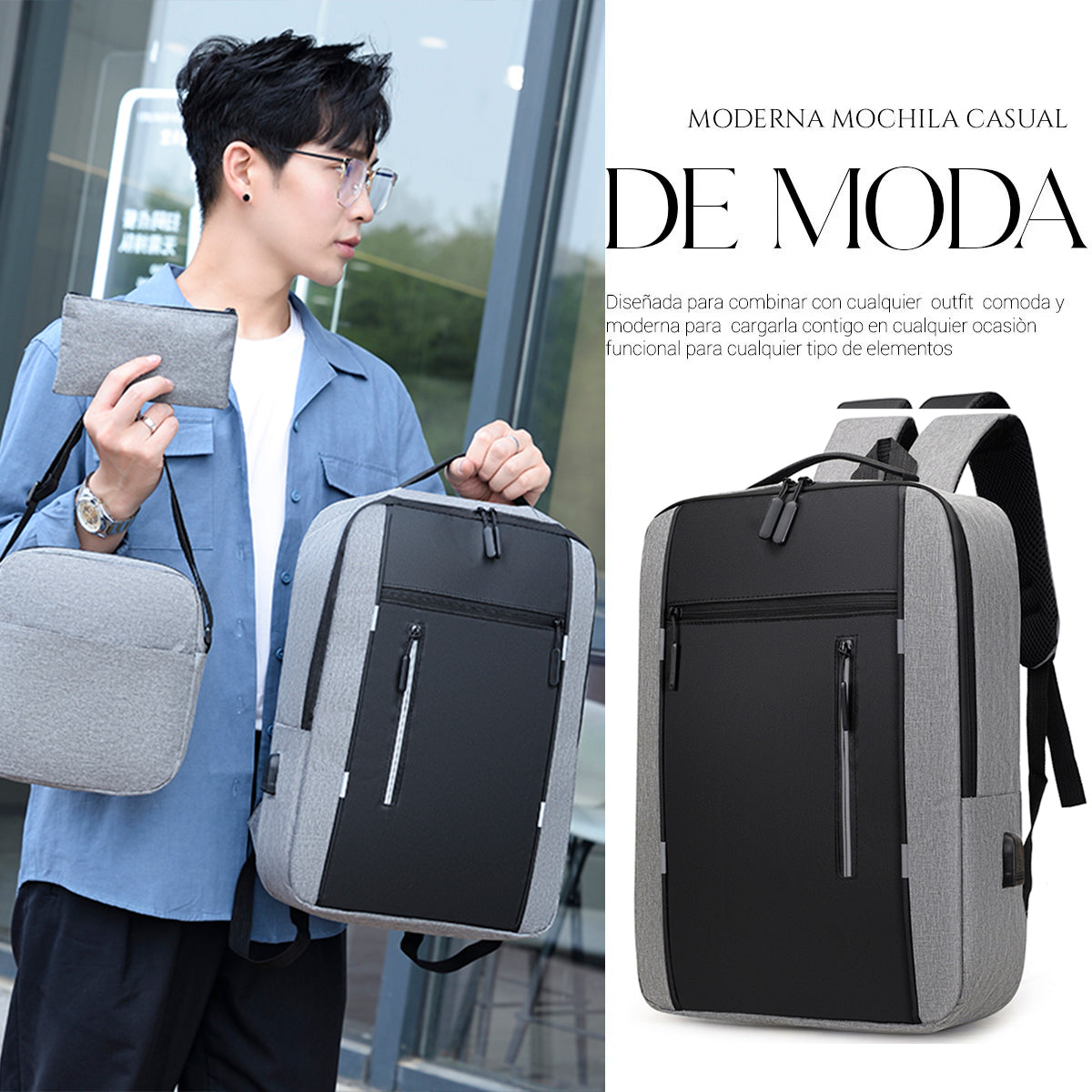 Set Mochila Backpack Con Puerto Usb (3pzas)