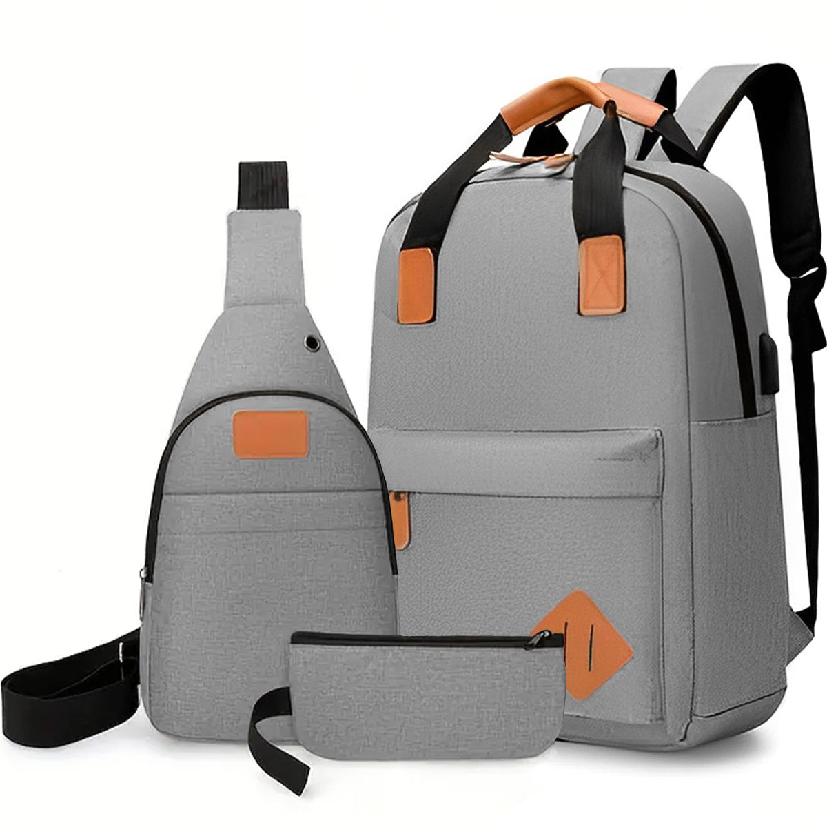 Mochila Backpack Impermeable Set De 3pzs Con Riñonera Y Puerto Usb