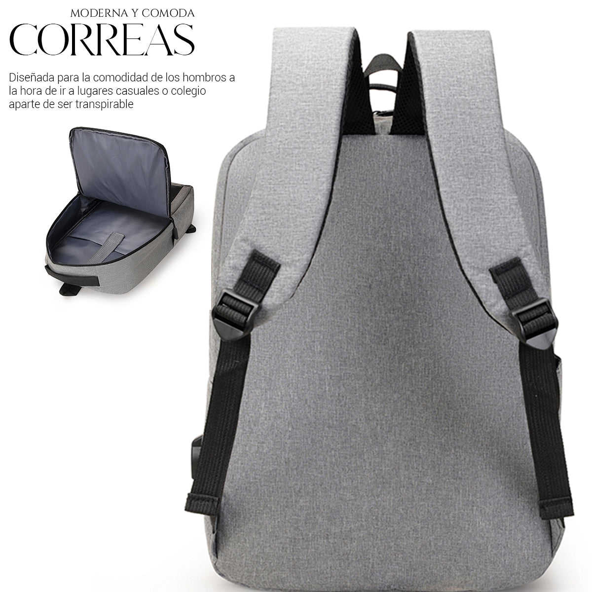 Set Mochila Backpack Con Puerto Usb (3pzas)