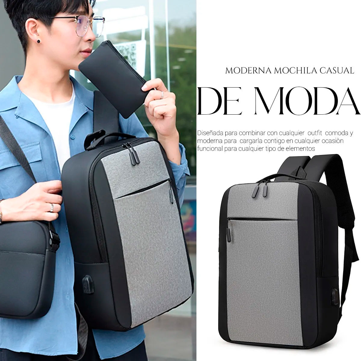 Set Mochila Backpack Con Puerto Usb (3pzas)