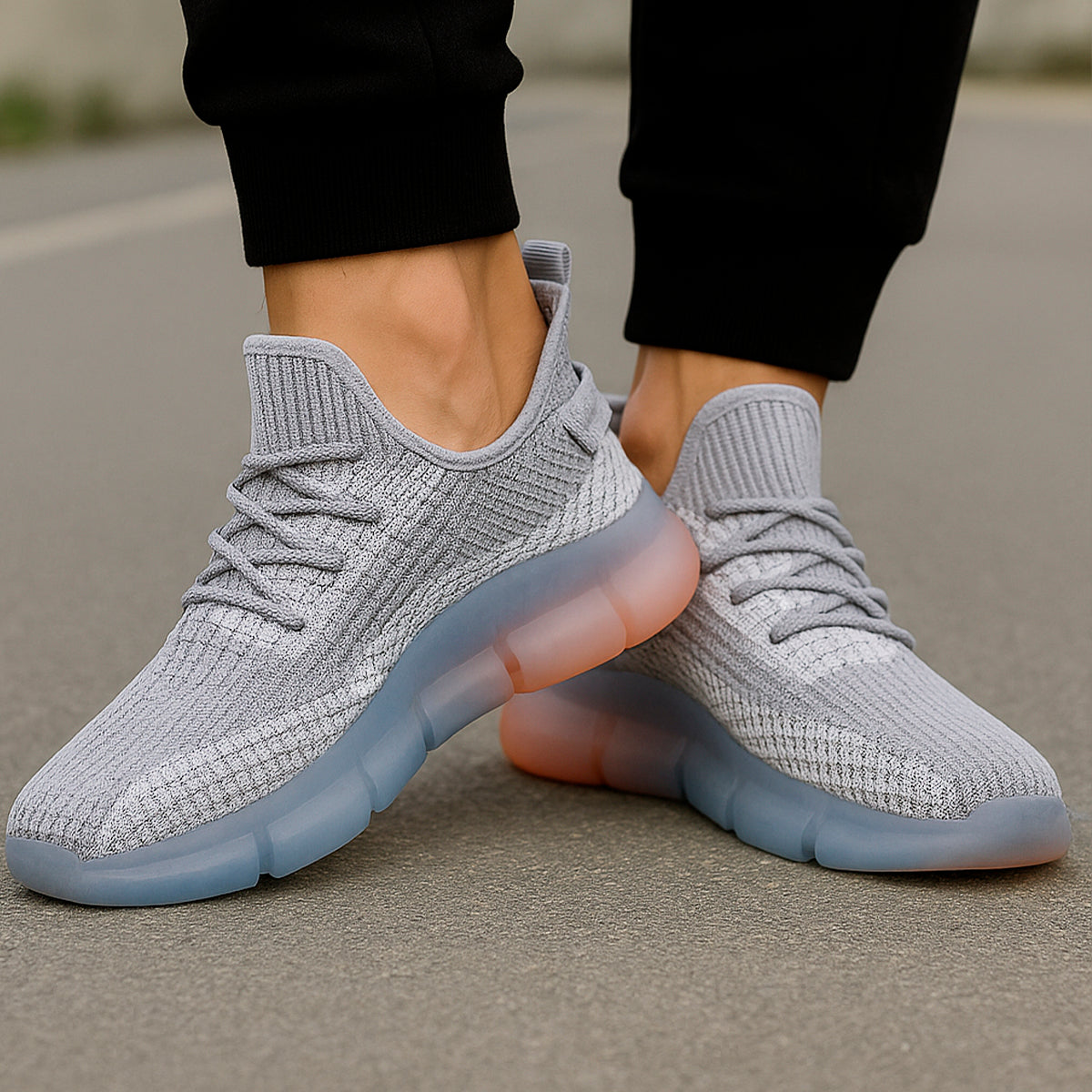 Tenis para hombre con diseño de tela para correr con suela de goma antideslizante Zapatilla con punta casual para hombre